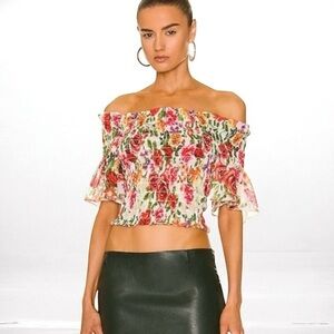 🌻NEW w/tags L'AGENCE Bexley Off Shoulder Top in White Multi Garden | Size Small